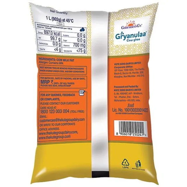 Good Morning's Gryanulaa Cow Ghee - Danedaar, 1 L Pouch-2.webp
